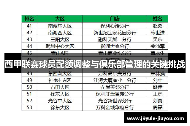 西甲联赛球员配额调整与俱乐部管理的关键挑战